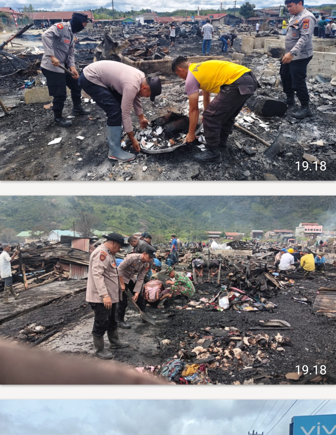 Polsek Jagong Jeget Bersama Warga Gotong Royong Bersihkan Sisa Kebakaran Pasar